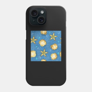 Blue seamless of gold seashells Phone Case