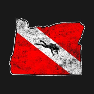 Oregon Dive Flag Scuba Diving State Map Dive Flag Distressed T-Shirt