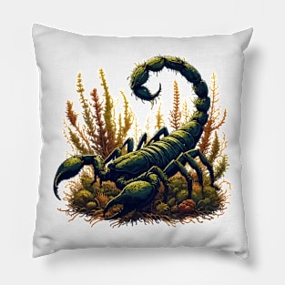 Scorpion overgrown with moss, plants and flowers Pillow