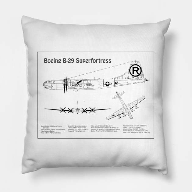 Boeing B-29 Superfortress Enola Gay - Airplane Blueprint - BD Pillow by SPJE Illustration Photography