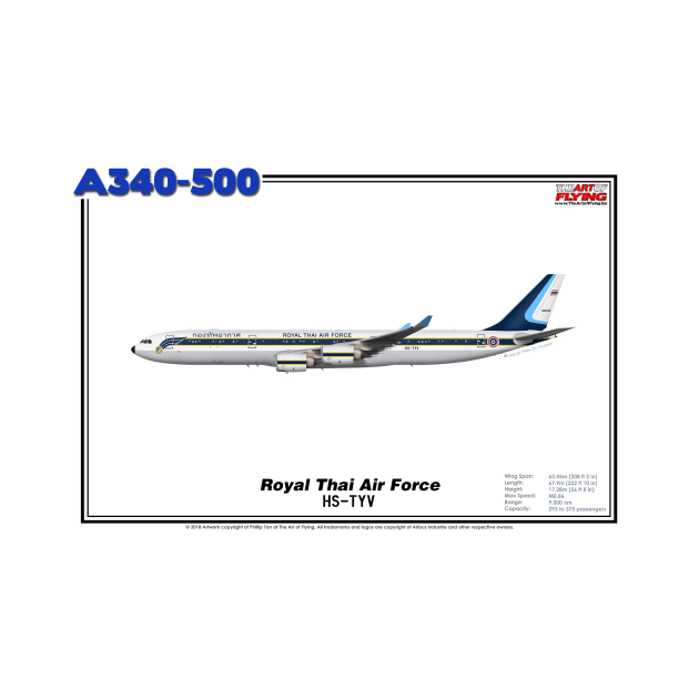 Airbus A340-500 - Royal Thai Air Force (Art Print) by TheArtofFlying