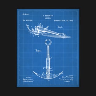 Boat Anchor Patent - Sailing Sailor Lake House Art - Blueprint T-Shirt