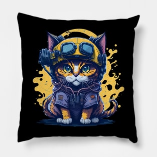 Cat construction illustration Pillow