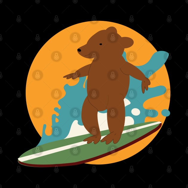 Brown bear surfing board vintage by 4wardlabel