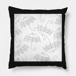 Noncolored Flying Umbrellas Print Pillow