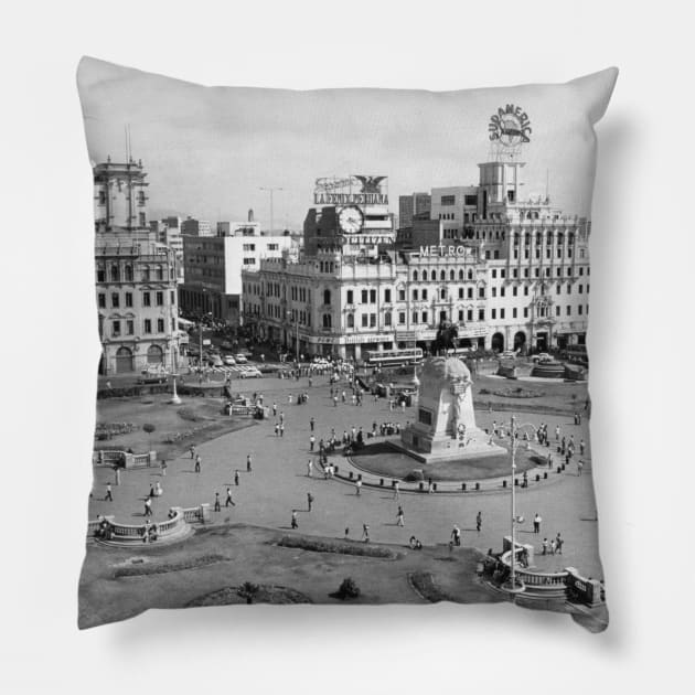 San Martin Plaza Lima Peru Pillow by In Memory of Jerry Frank