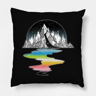 Queer Pride Flag Mountain River Pillow