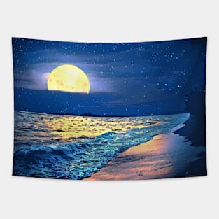 Moonlit Sky On The Beach Tapestry