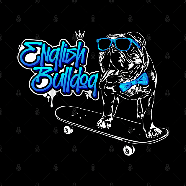 Funny English Bulldog skateboard dog portrait by wilsigns