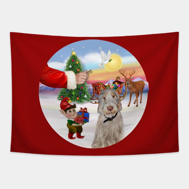 Santa Offers His Italian Spinone (wheaten colored) a Treat Tapestry by Dogs Galore and More