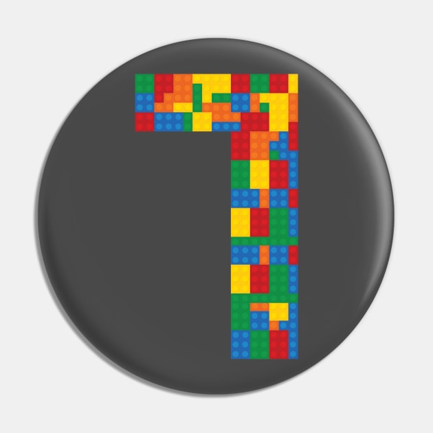 7th Seventh Birthday Building Blocks 7th Birthday Lego Blocks Pin TeePublic