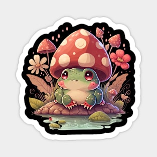 Cottagecore aesthetic frog on Mushroom Magnet