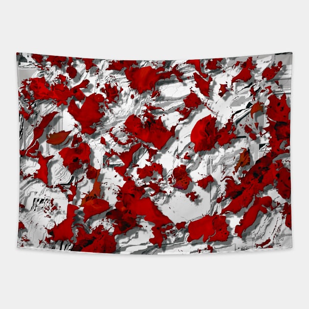 Volatile red fluid. White red, Red spots on white background, digital art. Tapestry by artxphi