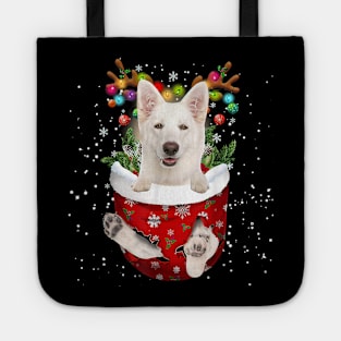 White German Shepherd Reindeer In Pocket Christmas Tote