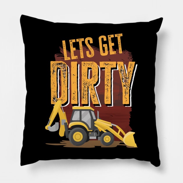 Funny Excavator and Construction Worker Heavy Equipment Pillow by Riffize