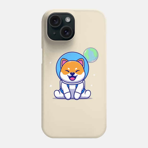 Cute Shiba Inu Dog Astronaut Sitting Cartoon Phone Case by Catalyst Labs