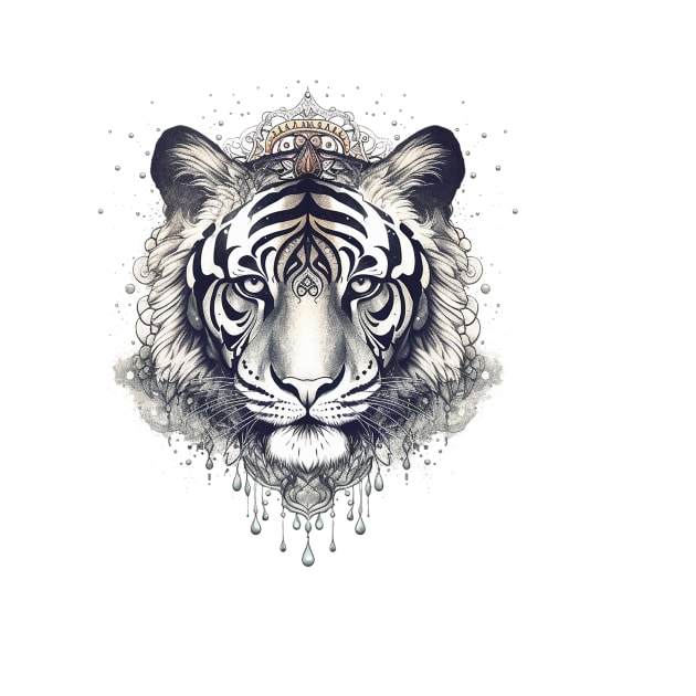 painted color mandala tiger cartoon by KaterynaKet