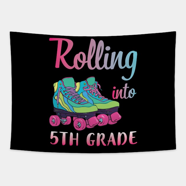 Rollerblading Students Rolling Into 5th Grade Happy First Day Of School Tapestry by joandraelliot