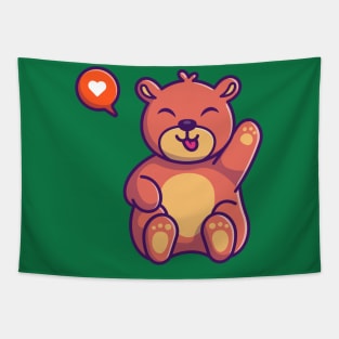 Cute Teddy Bear Waving Hand Cartoon Tapestry