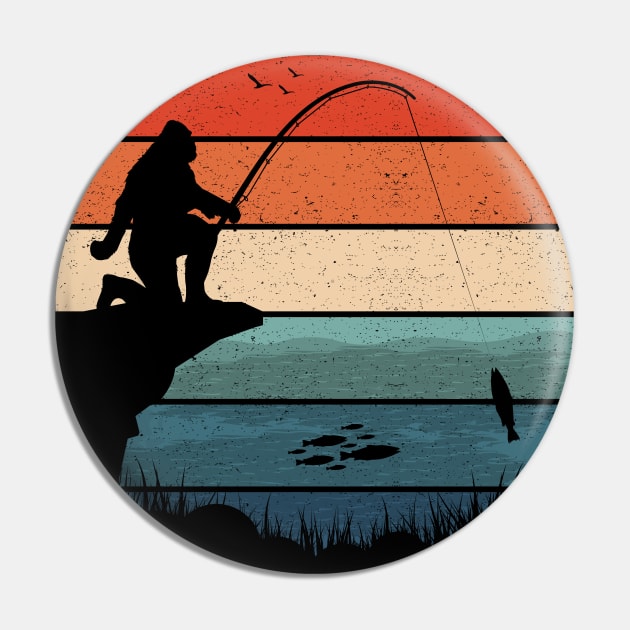 Fishing Bigfoot Sunset Pin by Tesszero