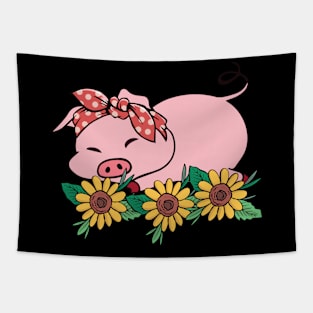 Cute Pig Bandana Sunflower Tapestry