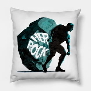 Vintage Caveman White on Blue Her Rock Pillow