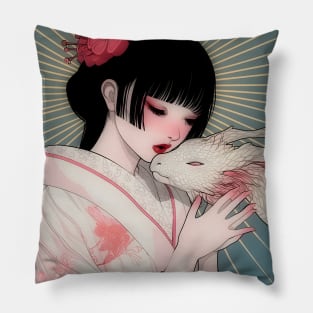 Geisha and white dragon 94003 Pillow