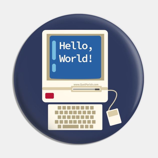 Hello World Vintage Desktop Computer Pin by quelparish