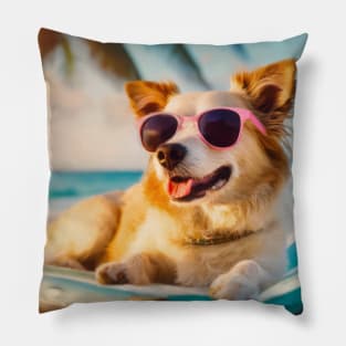 Fluffy Corgi on the sunbed Pillow