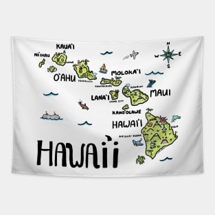 Hawaii Illustrated Map Color Tapestry