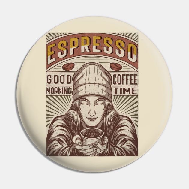Espresso Girl Pin by Tonymidi Artworks Studio