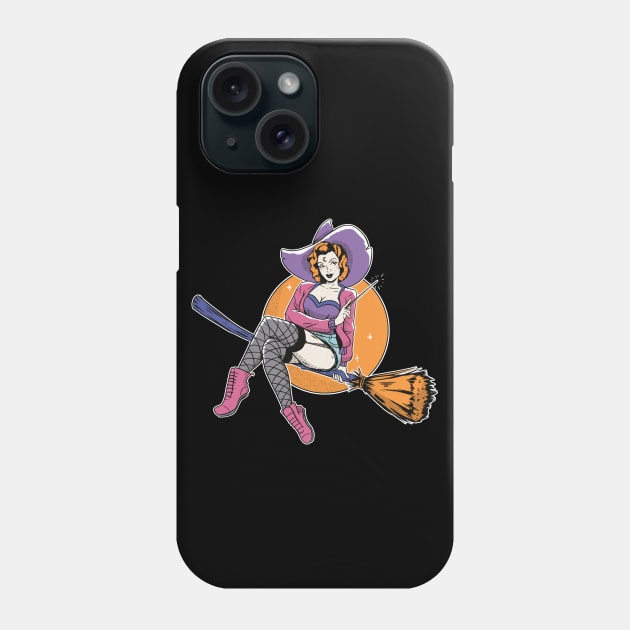 Retro Sexy Witch on a Broomstick // Vintage Witch Pin Up Phone Case by SLAG_Creative