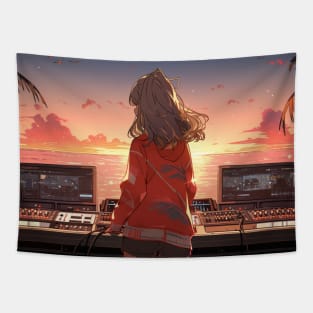 Dj Console Sunrise Beach Party Tapestry