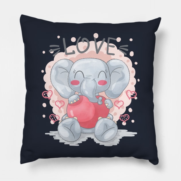 elephant love cartoon Pillow by Mako Design 