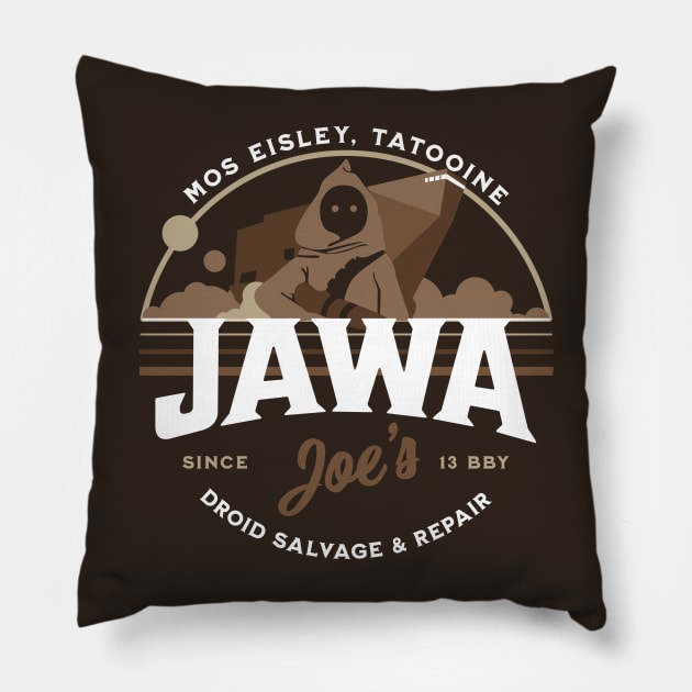 Jawa Joe's Droid Repair and Salvage Pillow by The Fanatic