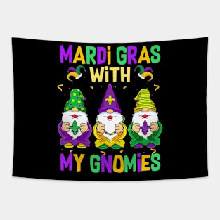 Mardi Gras With My Gnomies 2024 Mardi Gras Beads Gnomes Tapestry