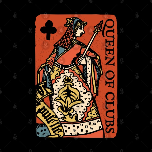 Vintage Character of Playing Card Queen of Clubs by KewaleeTee