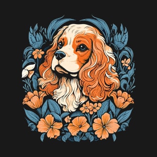 King Charles Spaniel with lilies illustration T-Shirt