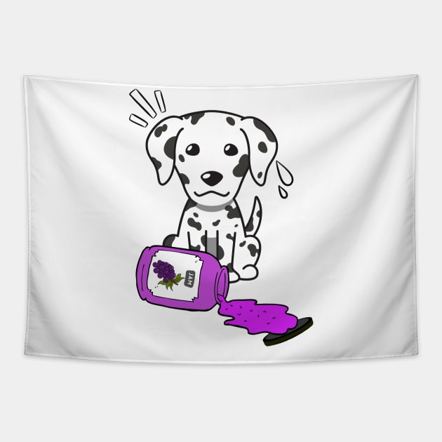 Naughty Dalmatian Spills a jar of grape jam! Tapestry by Pet Station