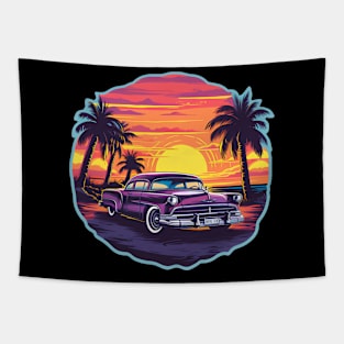 Classic Car at Sunset Tapestry