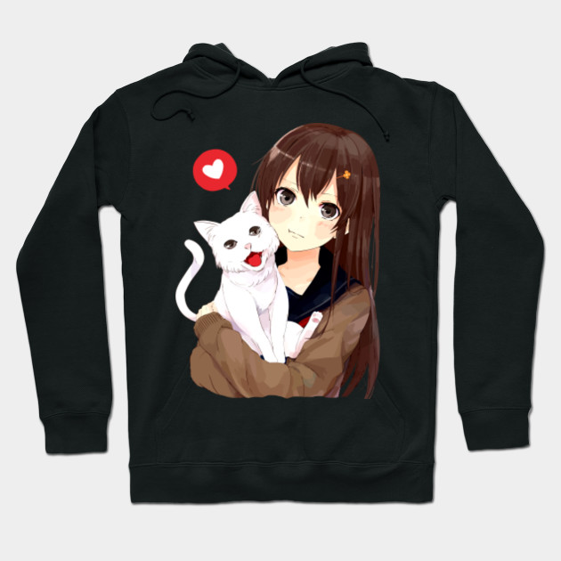 Anime Girl With Her Cat Cat Hoodie Teepublic