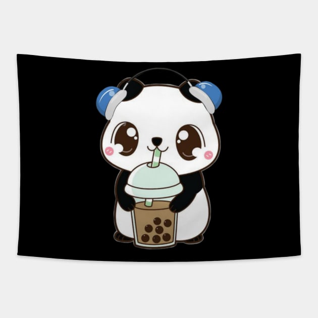 Cute Kawaii Bubble tea lover Panda Tapestry by Artist usha