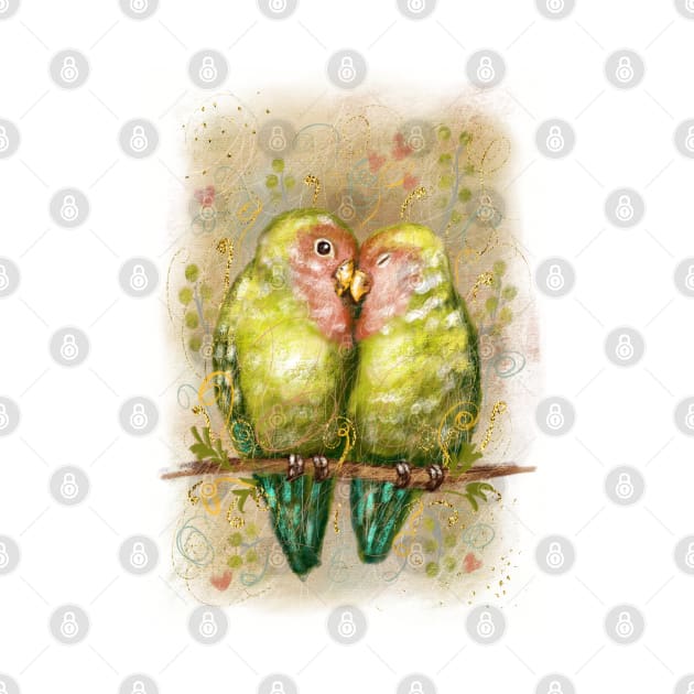 Cute lovebirds parrots. by Olena Tyshchenko