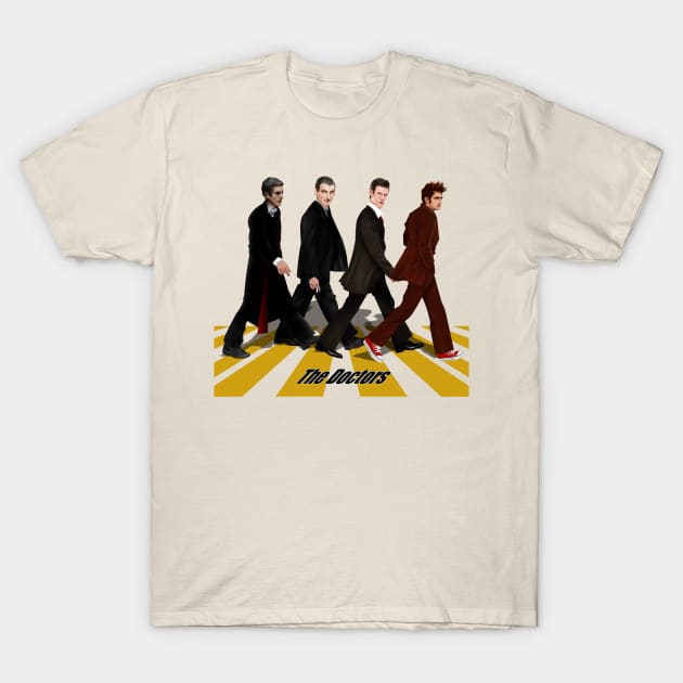 The Doctors at abbey road - Doctor Who - T-Shirt | TeePublic