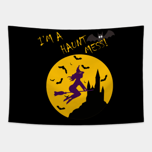 Witch Flying on a Broom I'm A Haunt Mess Halloween Tapestry