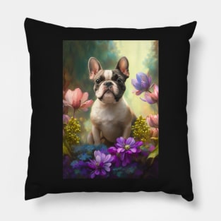 Pied French Bulldog Flower Garden Card Pillow