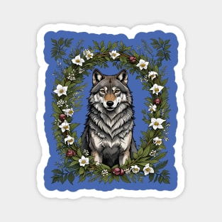 Minnesota Wolf Surrounded By Lady's Slipper Flowers 2 Magnet