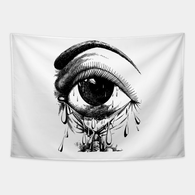 Crying eye - black/white Tapestry by shirtsandmore4you