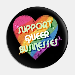 Support Queer Businesses Vintage Distressed Design Pin