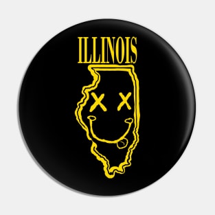 Grunge Heads Illinois Happy Smiling 90's style Grunge Face X eyes Pin